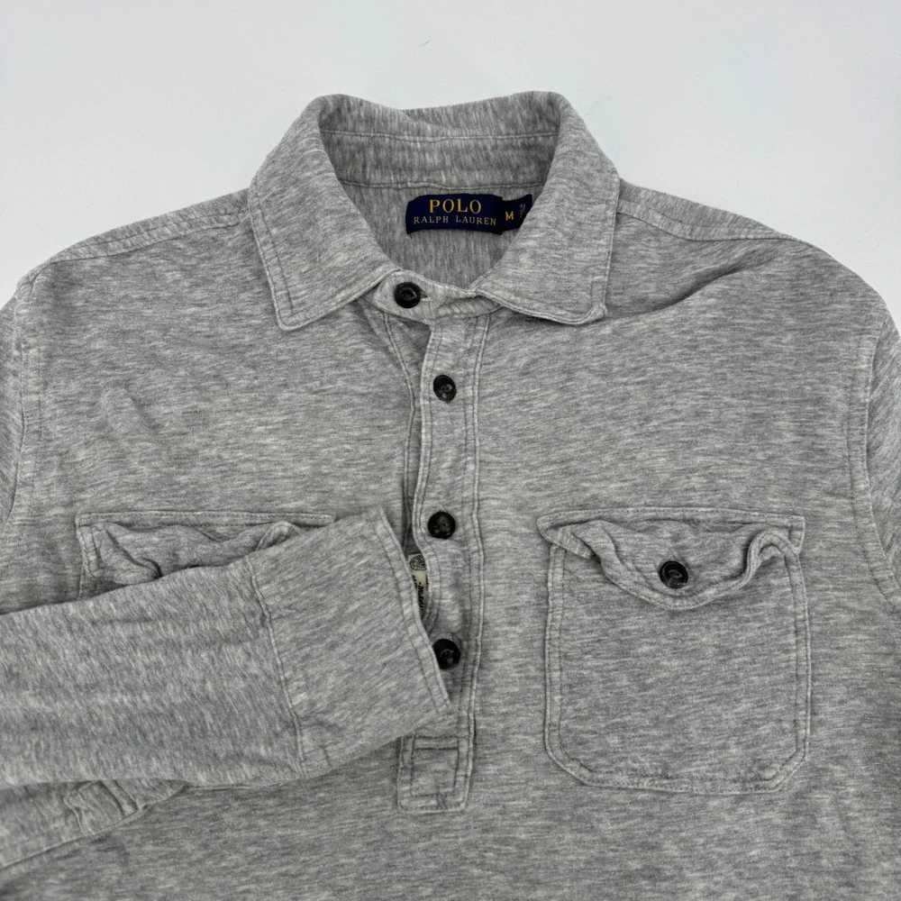 Polo Ralph Lauren Mens Gray Cotton Knit Henley Utility Shirt Medium RN41381